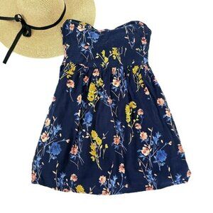 Vintage O'Neill Women's Mini Dress Size Large Strapless Blue Colorful Floral Y2K